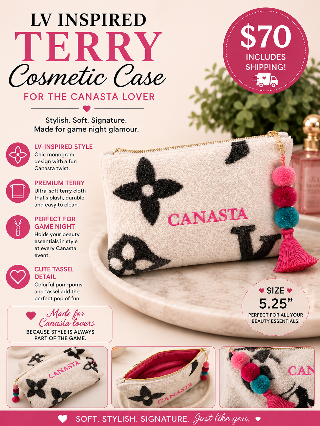 Canasta LV inspired Cosmetic case