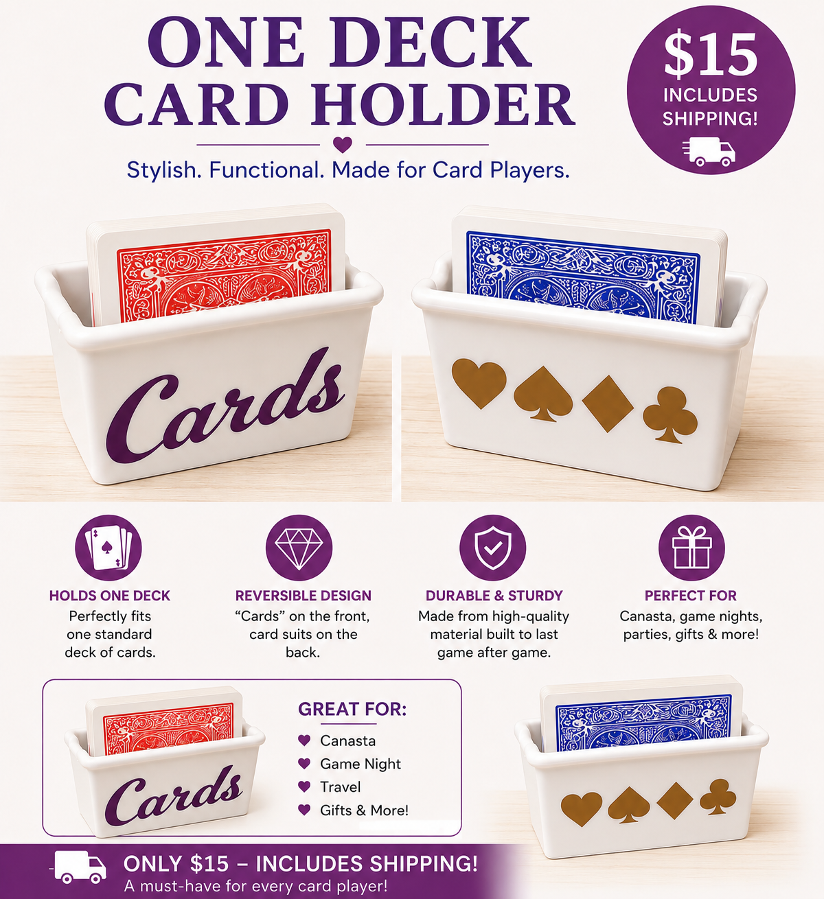 Canasta one deck card holder